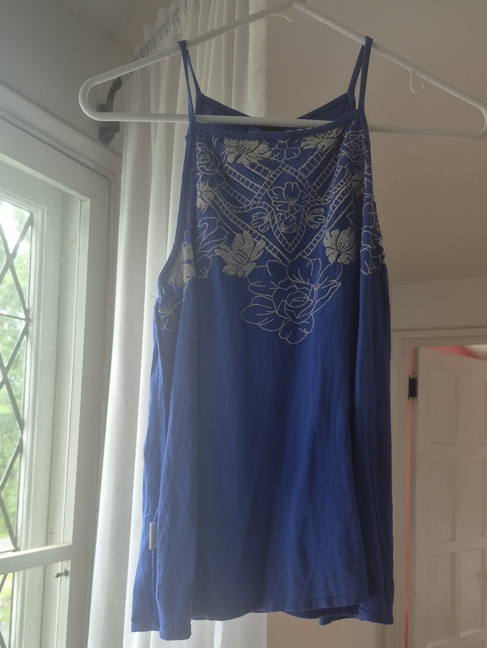 Blue Embroidered Floral Cami Top